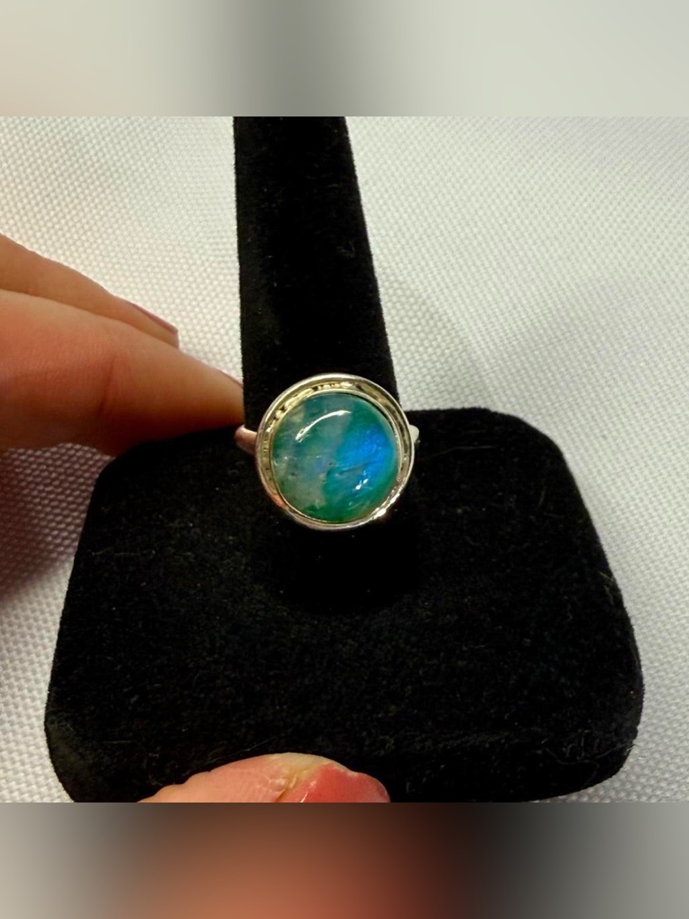 Sterling Silver Blue-Green Moonstone Ring - Women Jewelry - Picture 3 of 8